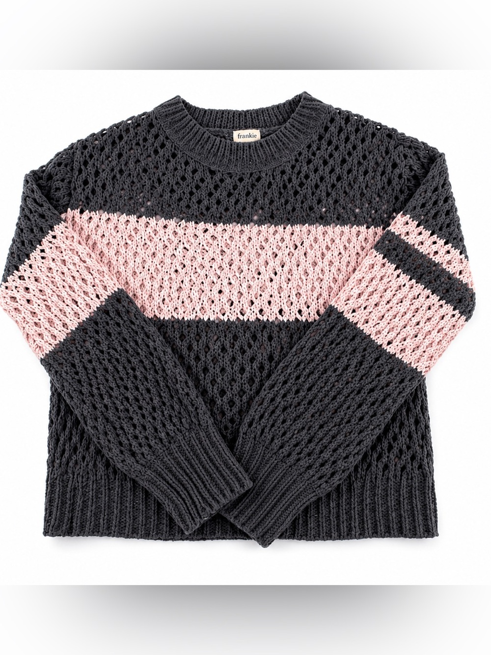 Frankie Open Knit Colorblock Sweater | Charcoal & Blush Pink